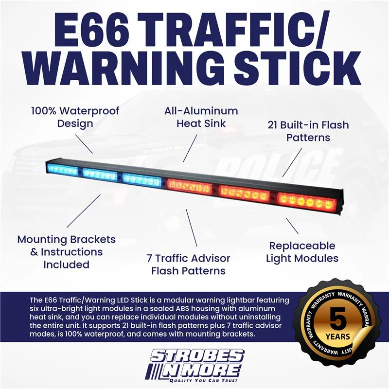 Strobes N' More E66 Traffic/Warning LED Stick with REMOVABLE OPTICS! - Image 2