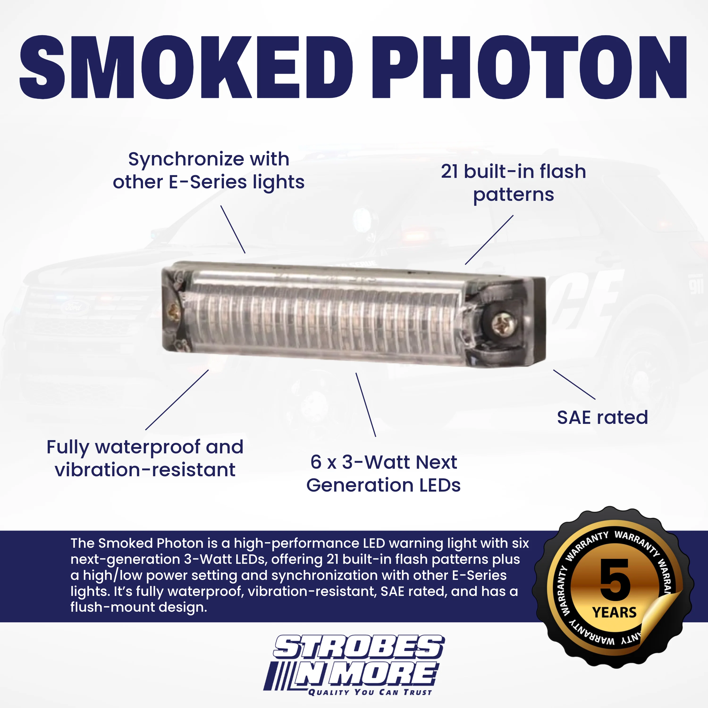 Strobes N' More Photon LED Lighthead (available with smoked lens) - Image 2