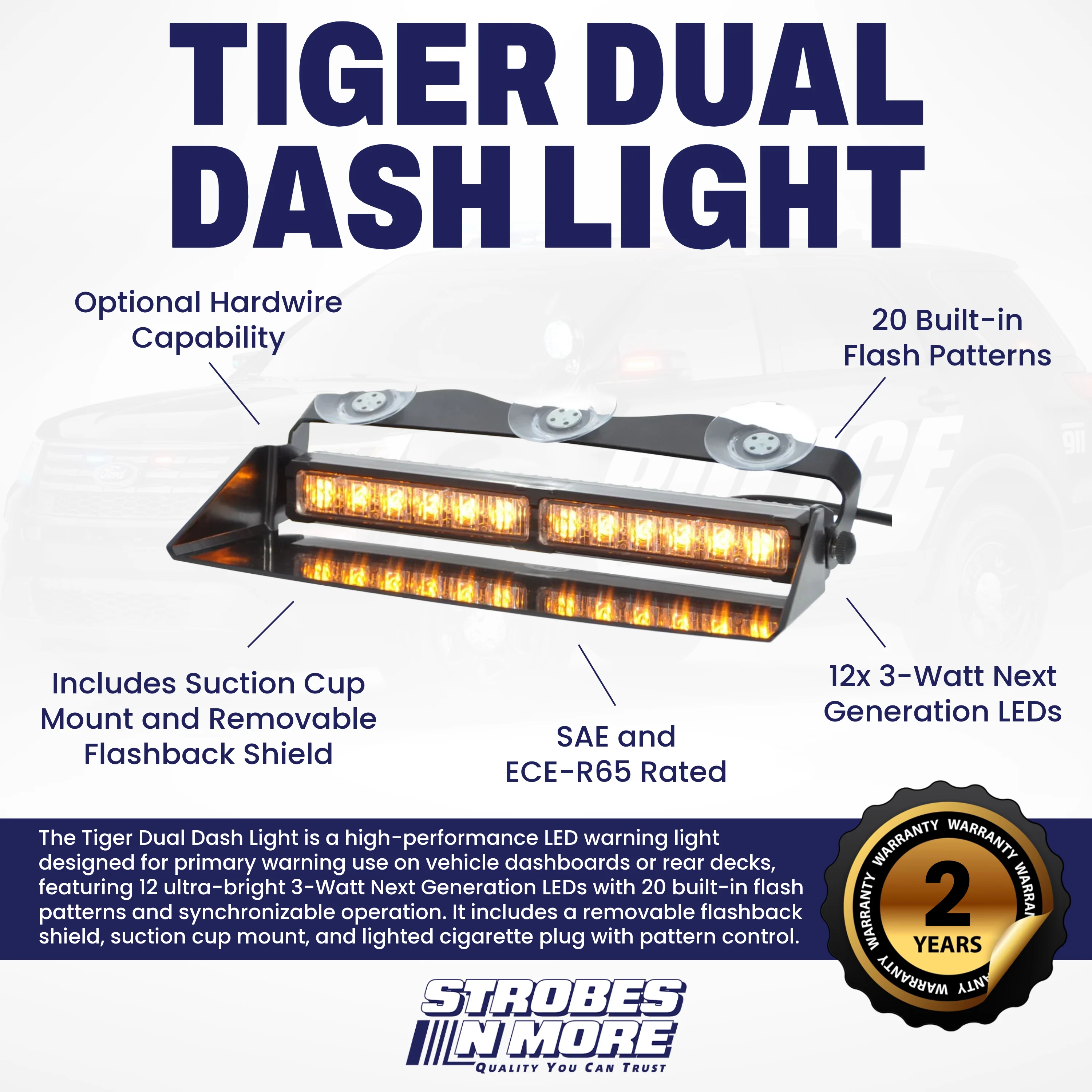 Strobes N More Tiger Dual Dash Light - Image 2